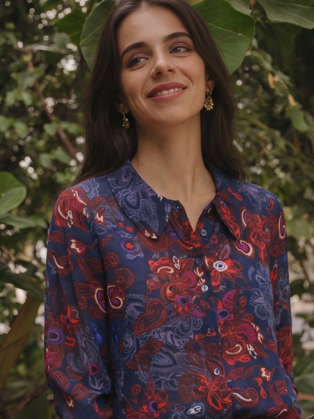 CAbi "Lovely" Paisley Button Down Sheer Top